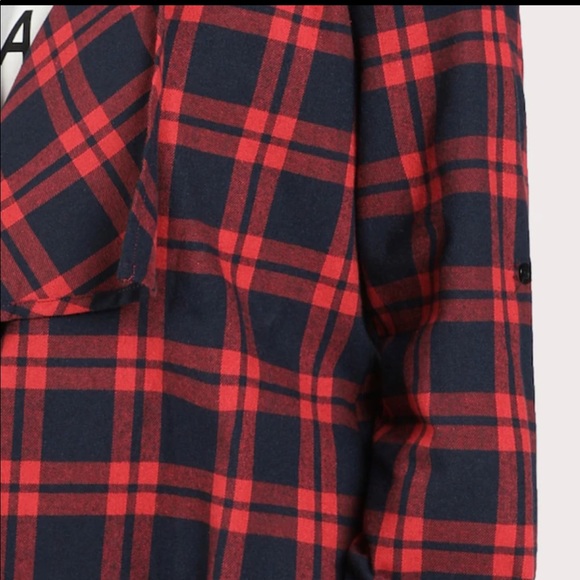 Plaid Waterfall Coat Jacket Red Navy Blue - Picture 4 of 6